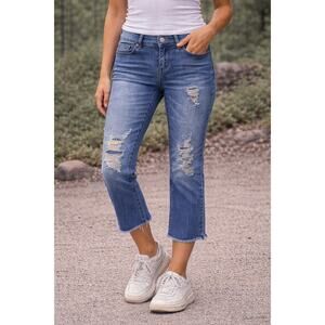 Indigo Rein Distressed Crop Jeans Women’s Size 3 Medium Wash